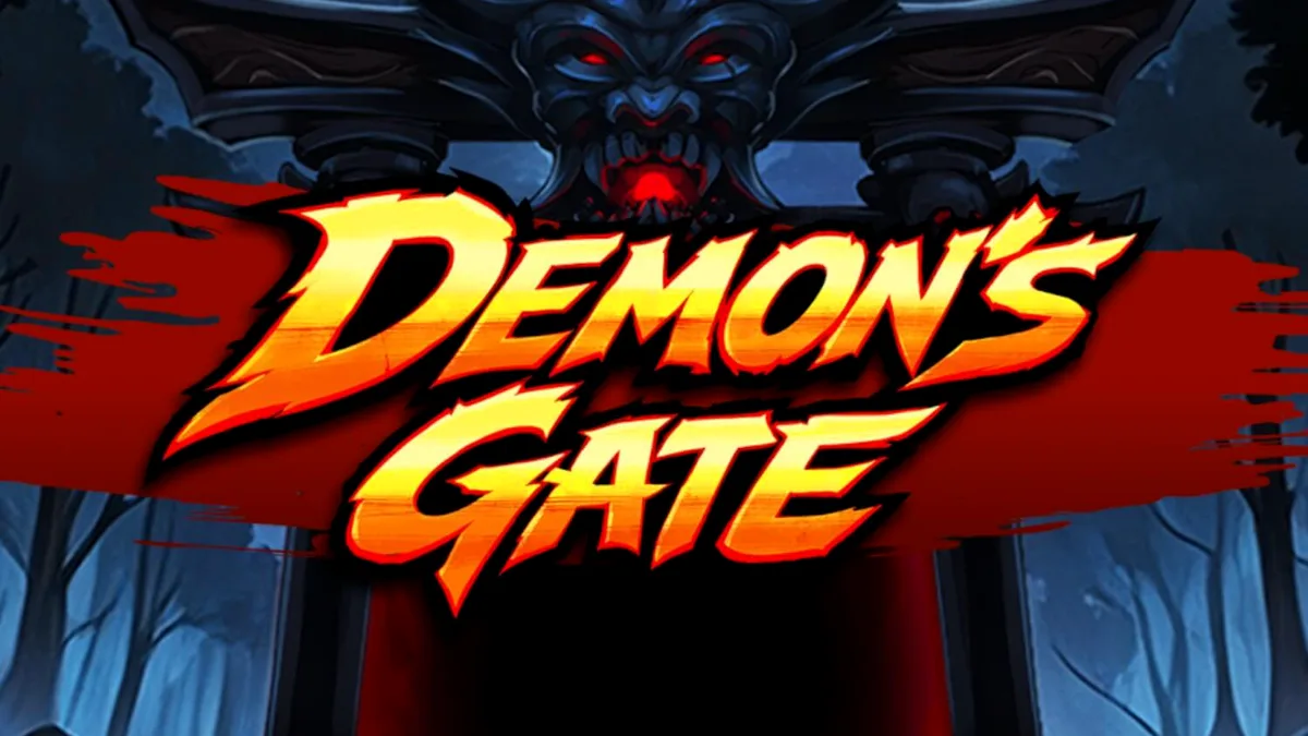 Prajurit samurai berdiri di depan gerbang neraka dalam slot Demon's Gate